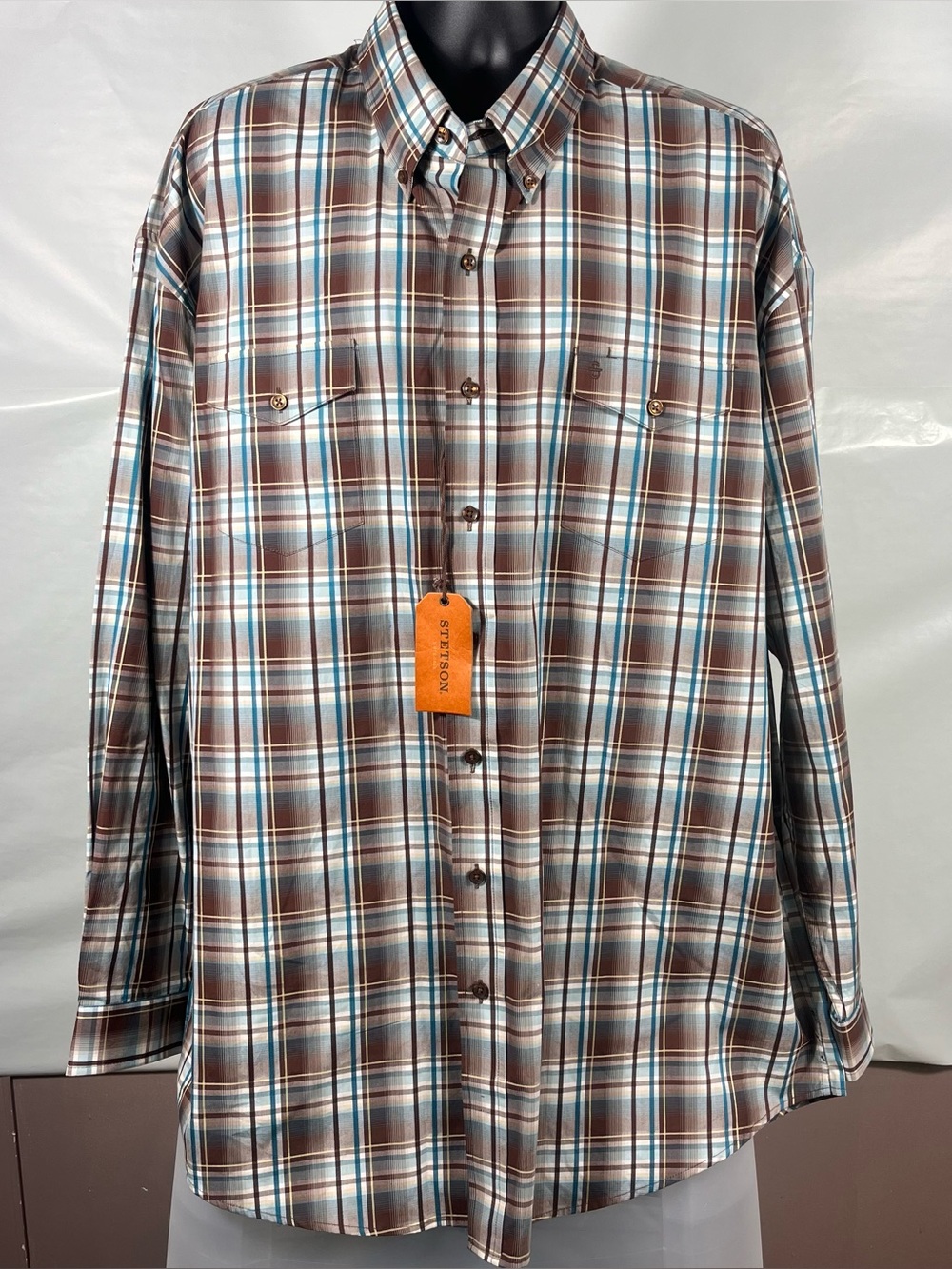 Stetson Men’s Shirt 3XL NWT Long Sleeve Button Down Cowboy Western Plaid Ranch